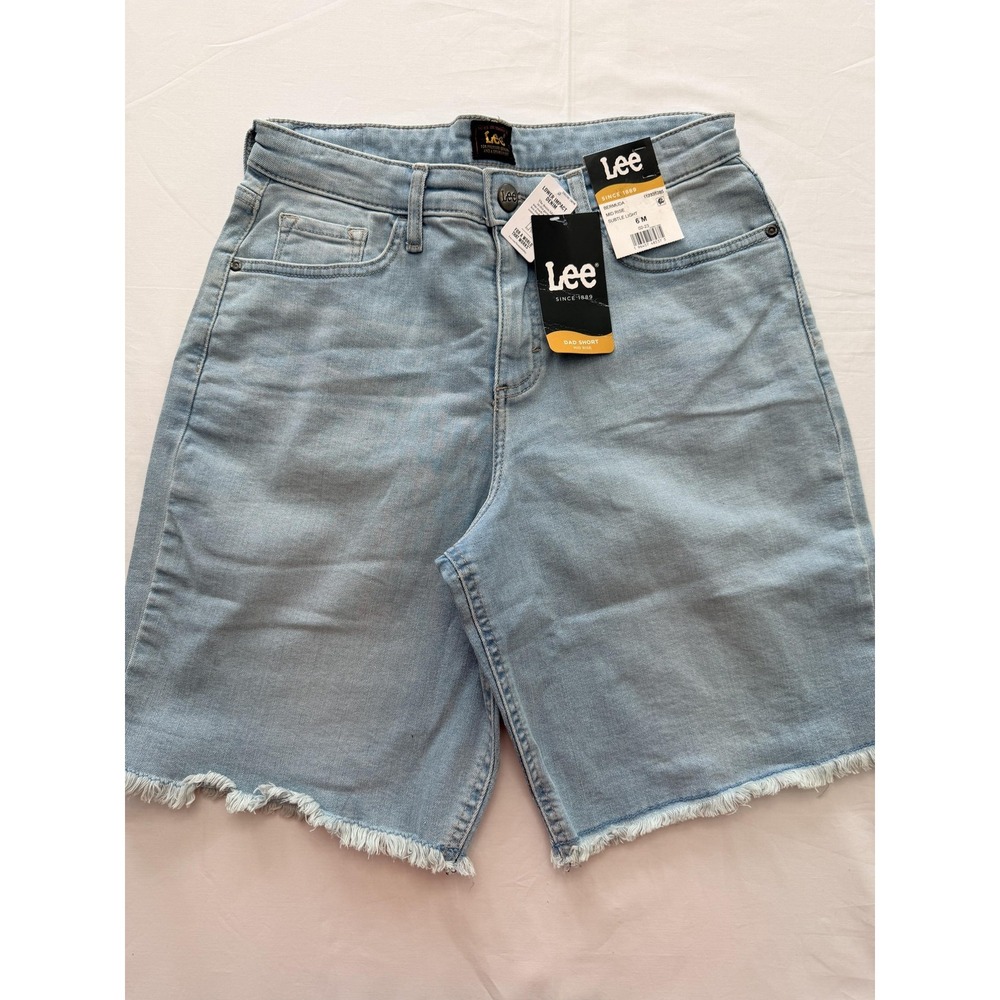 Lee Bermuda Shorts Womens 6M Blue Mid Rise Denim Dad Short Raw Hem Stretch